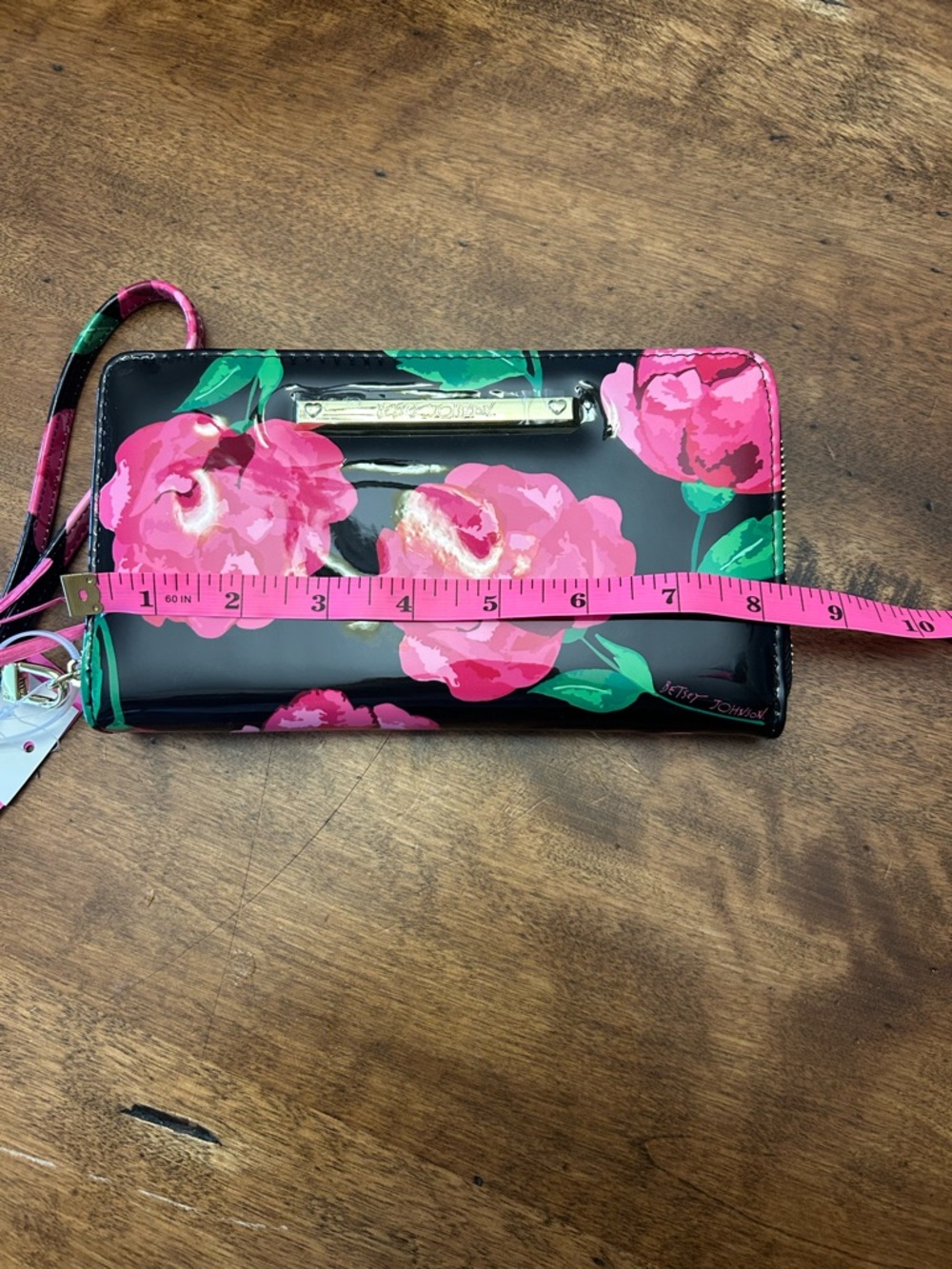 Betsy Johnson Wristlet Wallet - Pink Floral on Black - Picture 6 of 7
